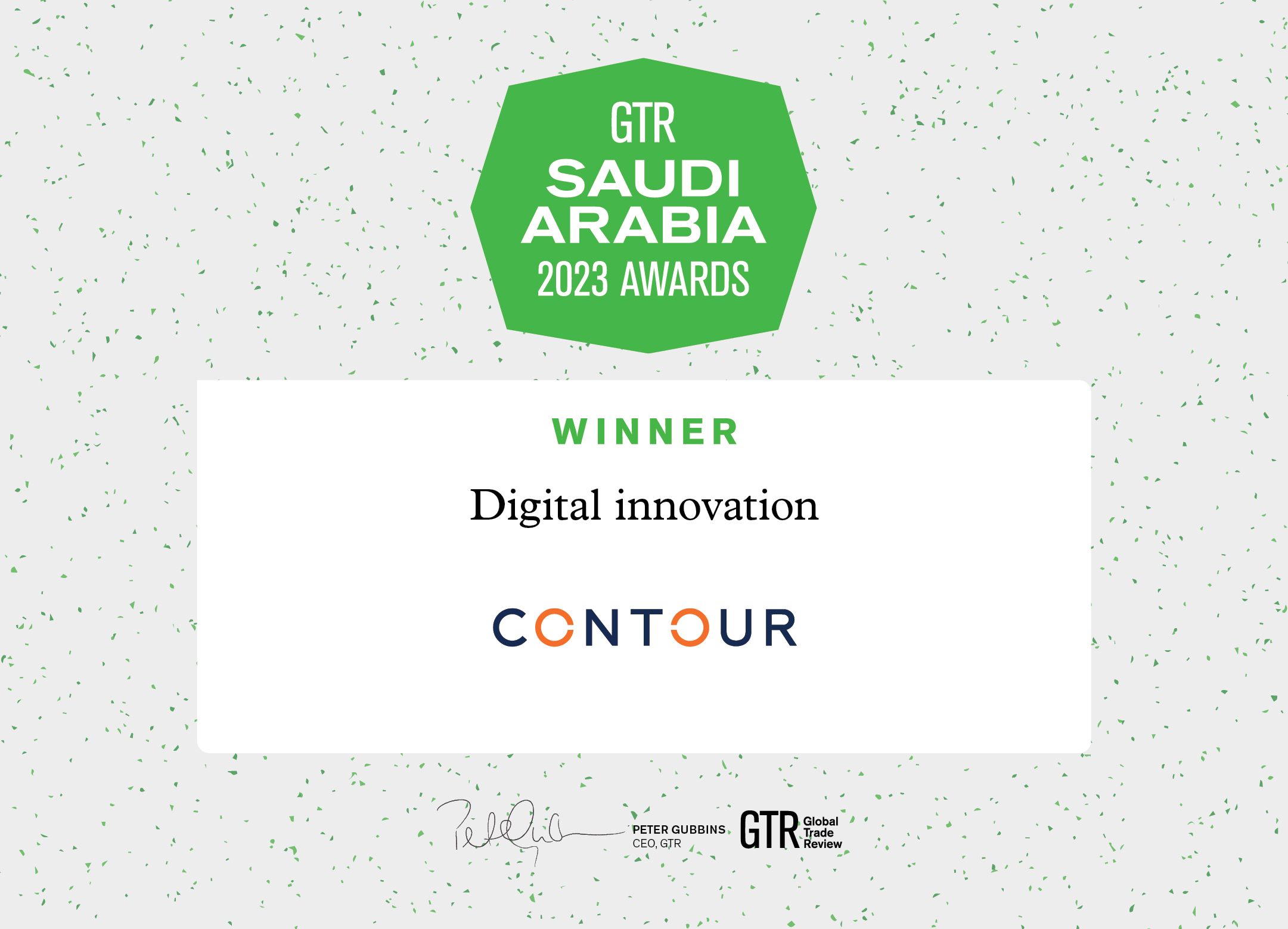 Contour wins award for Digital Innovation at the inaugural GTR Saudi Arabia 2023 Awards